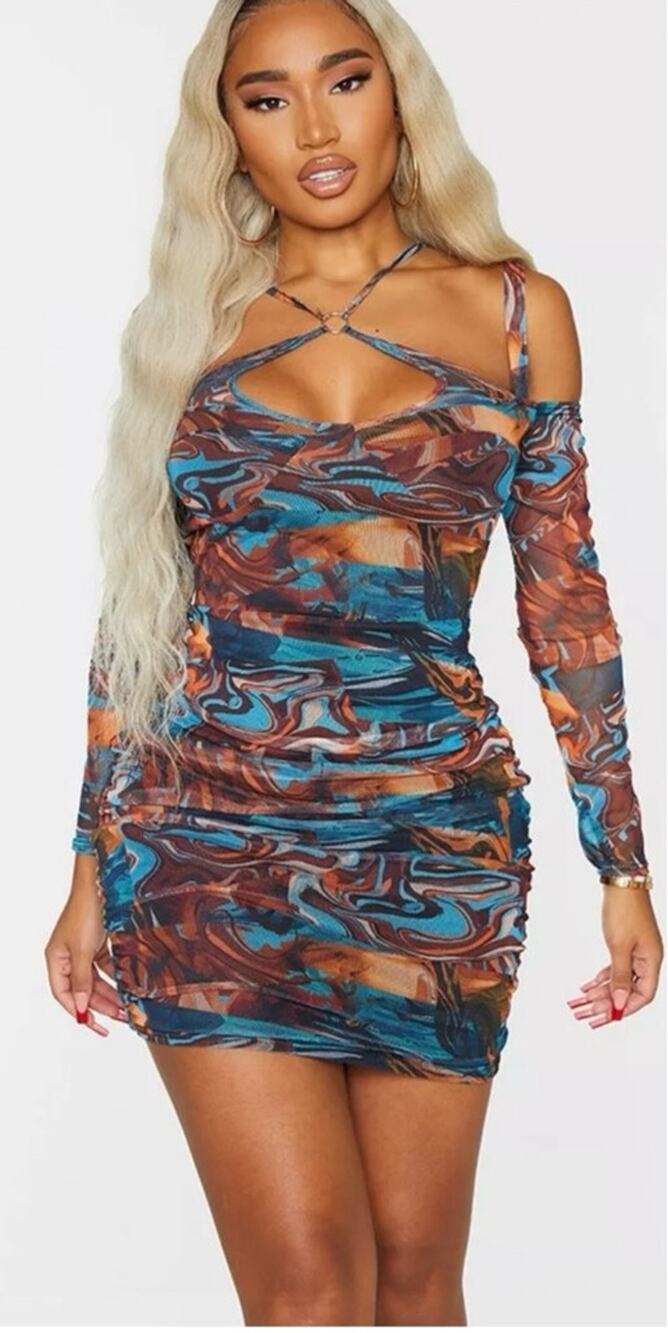 Women's PrettyLittleThing Blue Orange Dress Size 10